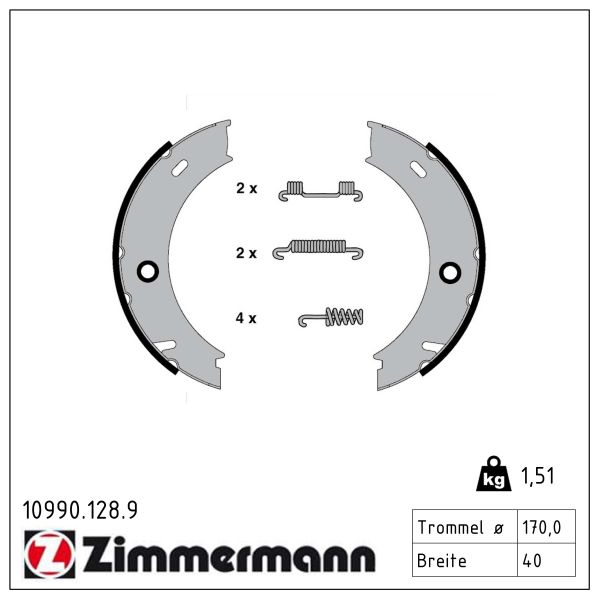 ZIMMERMANN Bremsebakkesæt, parkeringsbremse 109901289 bagaksel for MERCEDES-BENZ VAG