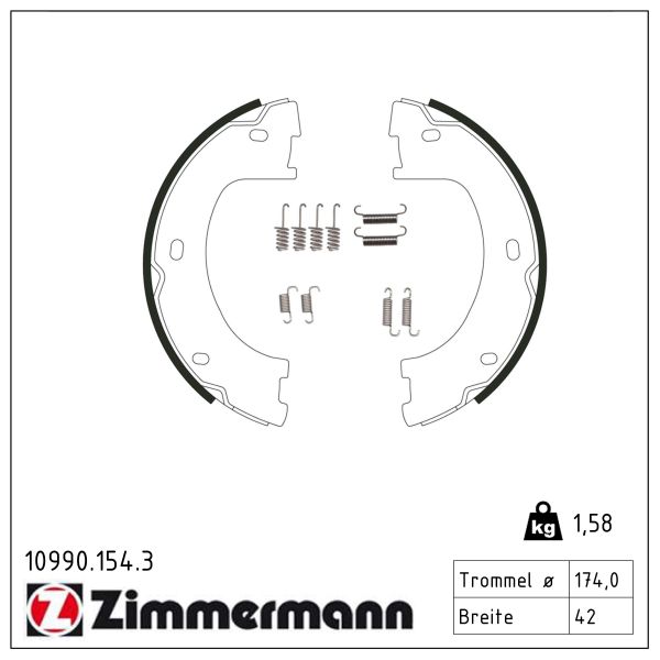 ZIMMERMANN Bremsebakkesæt, parkeringsbremse 109901543 bagaksel for DODGE MERCEDES-BENZ VAG