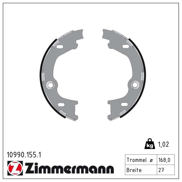 ZIMMERMANN Bremsebakkesæt, parkeringsbremse 109901551 bagaksel for HYUNDAI KIA