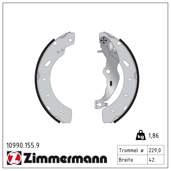 ZIMMERMANN Bremsebakkesæt 109901559 bagaksel for FORD