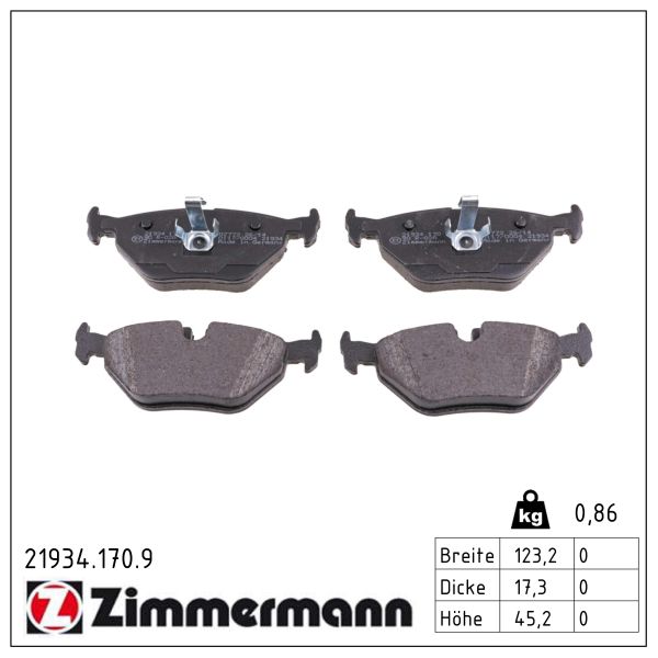 ZIMMERMANN Bremseklodser 219341709 bagaksel for ROVER SAAB BMW (BRILLIANCE) BMW MG