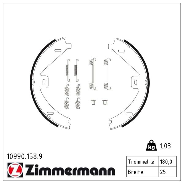 ZIMMERMANN Bremsebakkesæt, parkeringsbremse 109901589 bagaksel for MERCEDES-BENZ