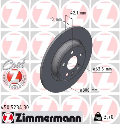 ZIMMERMANN Bremseskive 450523430 bagaksel 300mm 10mm for LAND ROVER
