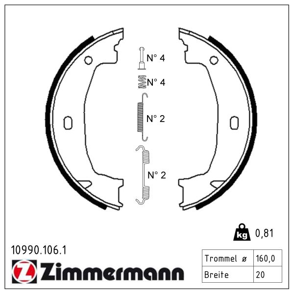 ZIMMERMANN Bremsebakkesæt, parkeringsbremse 109901061 bagaksel for BMW