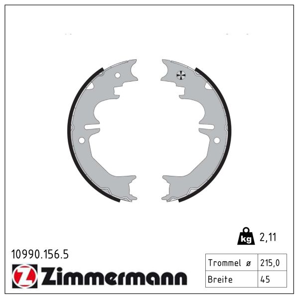 ZIMMERMANN Bremsebakkesæt, parkeringsbremse 109901565 bagaksel for TOYOTA