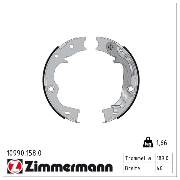 ZIMMERMANN Bremsebakkesæt, parkeringsbremse 109901580 bagaksel for HYUNDAI