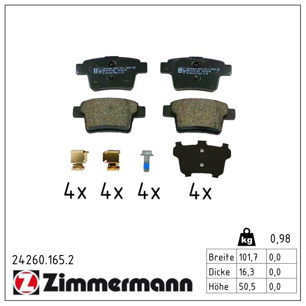 ZIMMERMANN Bremseklodser 242601652 bagaksel for FORD JAGUAR