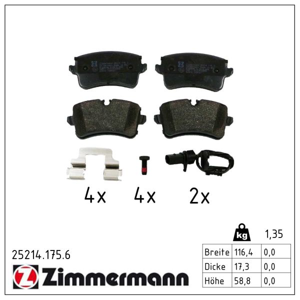 ZIMMERMANN Bremseklodser 252141756 bagaksel for VAG
