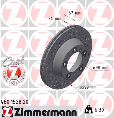 ZIMMERMANN Bremseskive 460152820 bagaksel perforeret 299mm 24mm for PORSCHE
